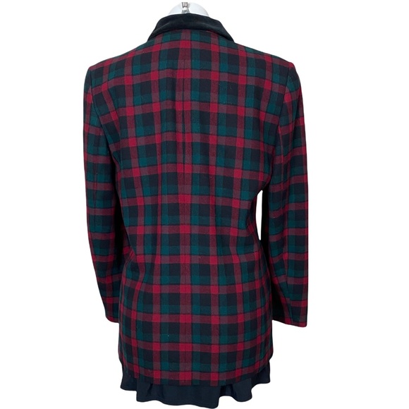Vintage Red Green Wool Plaid Pendleton Blazer With Velvet Collar - Picture 2 of 13